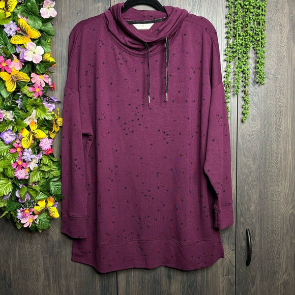 b💙2/$40💙NWT Mark & Spencer Star Printed Maroon Cowl Neck Sweater Size 16/XL - Picture 2 of 14